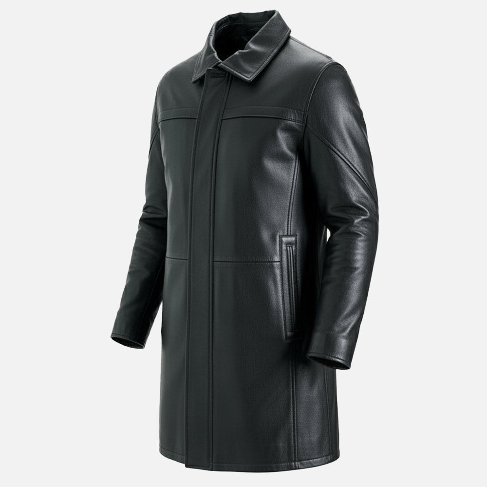 Sardegna Black Leather Coat front side