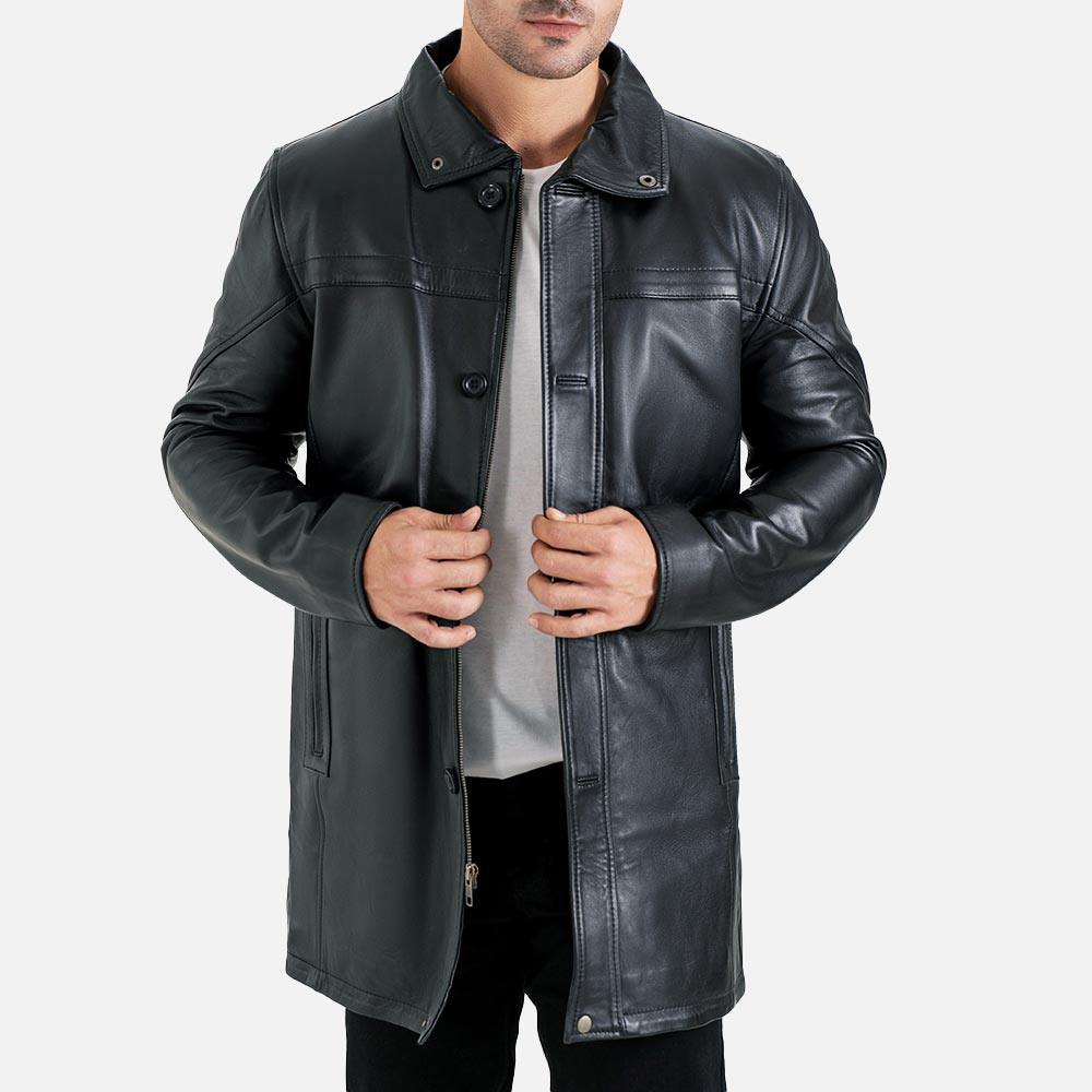 Sardegna Black Leather Coat holding jacket
