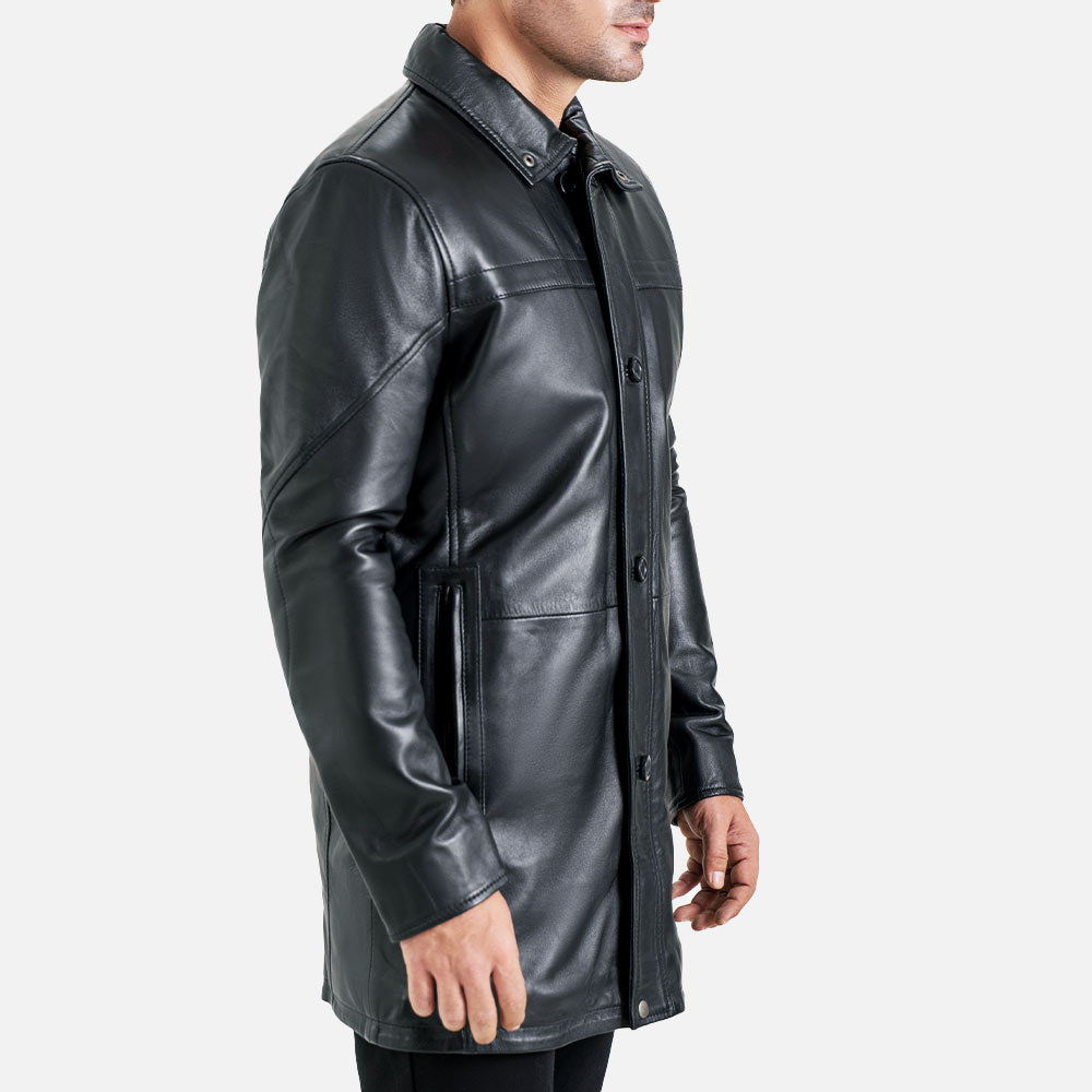Sardegna Black Leather Coat right side