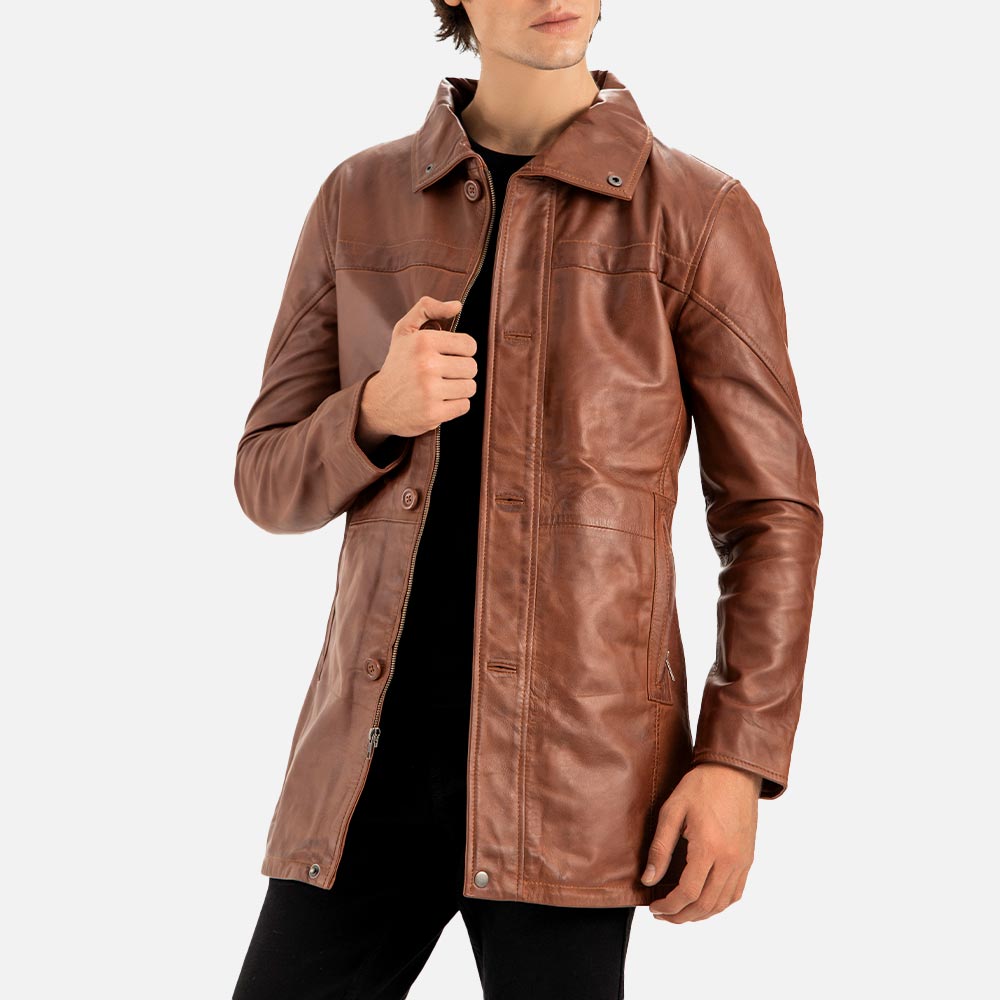 Sardegna Brown Leather Coa one hand hold a jacket
