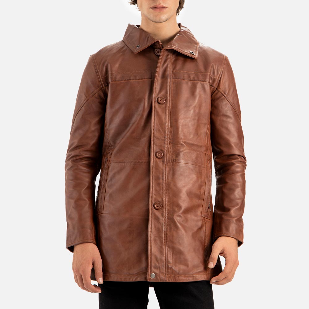 Sardegna Brown Leather Coat both hand