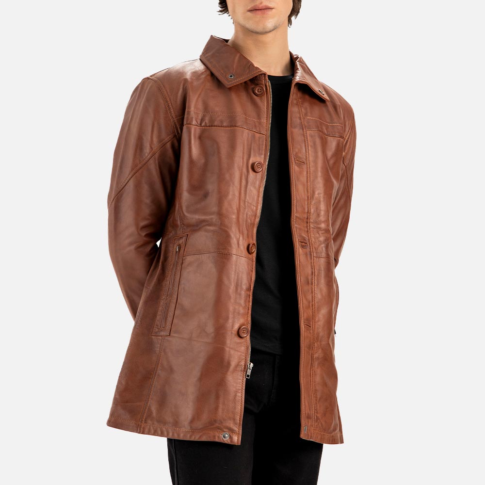 Sardegna Brown Leather Coat both hand is back