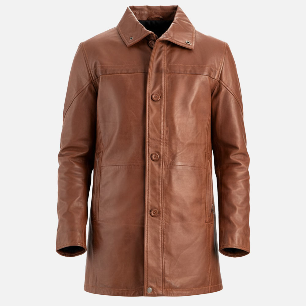 Sardegna Brown Leather Coat front