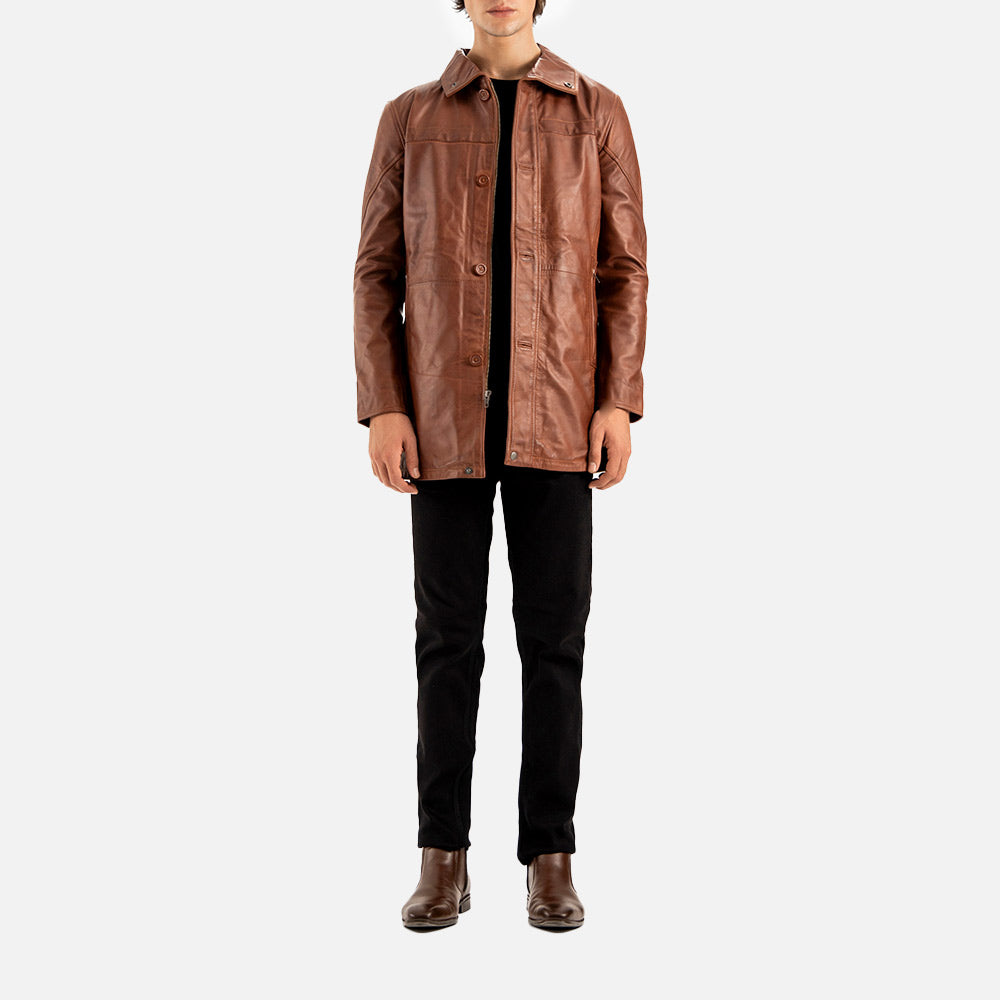 Sardegna Brown Leather Coat full body