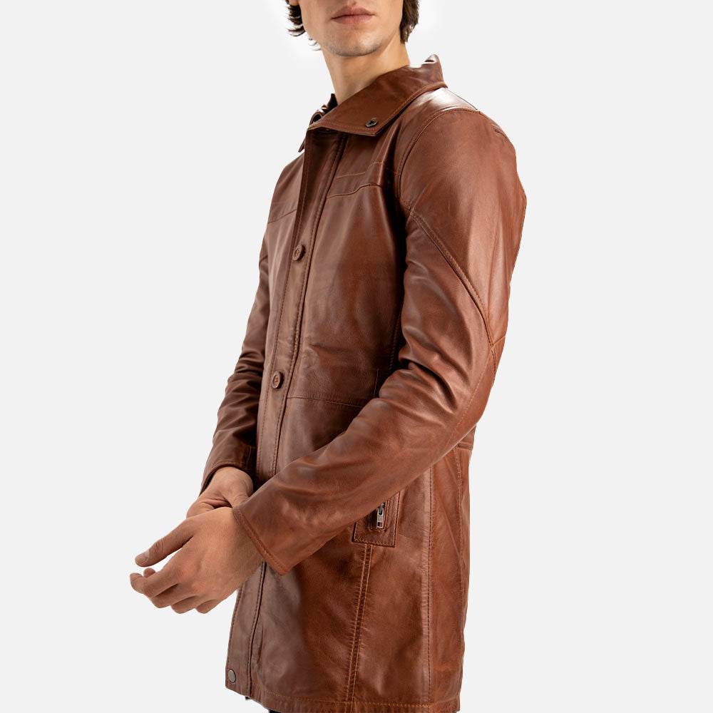 Sardegna Brown Leather Coat hand left side