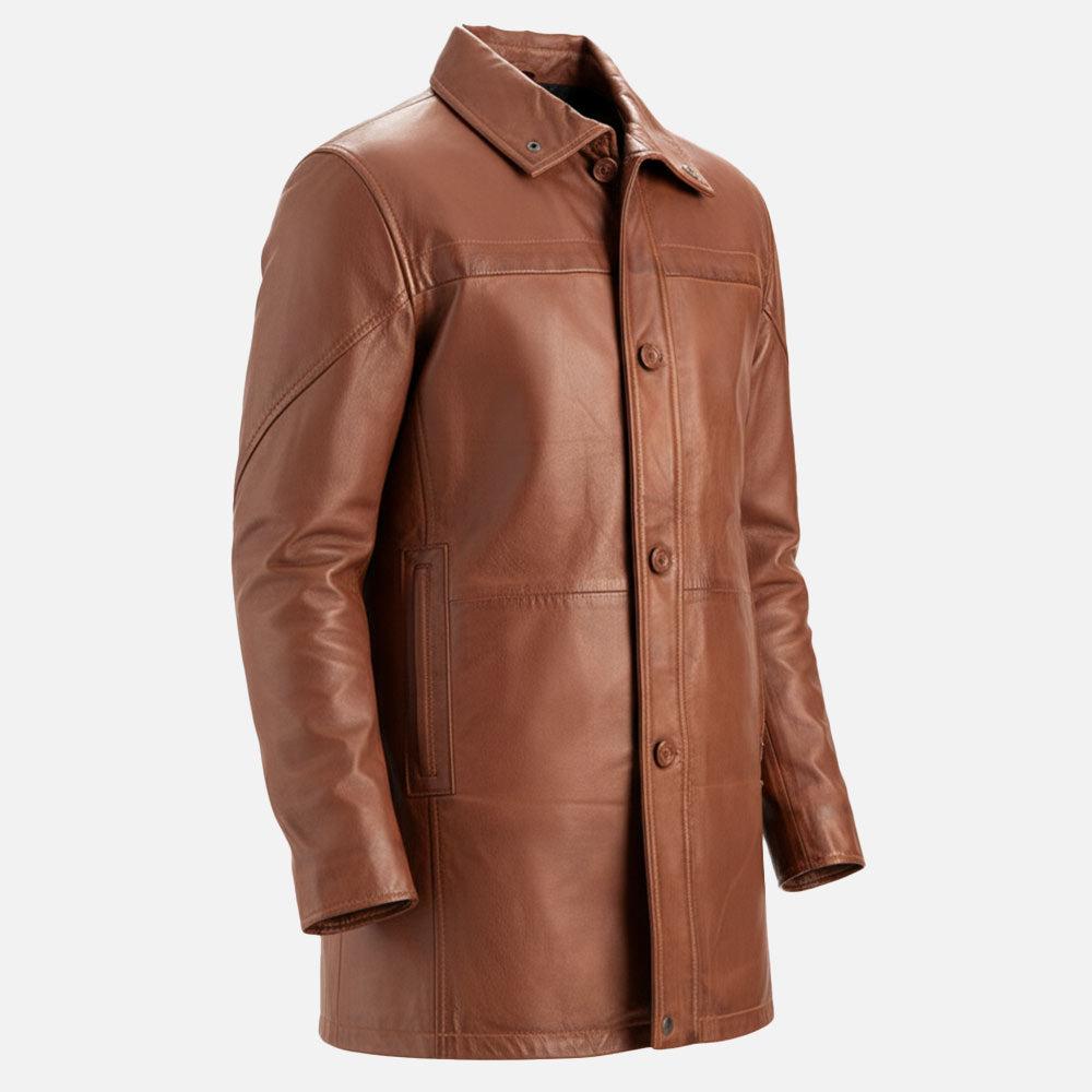 Sardegna Brown Leather Coat right view