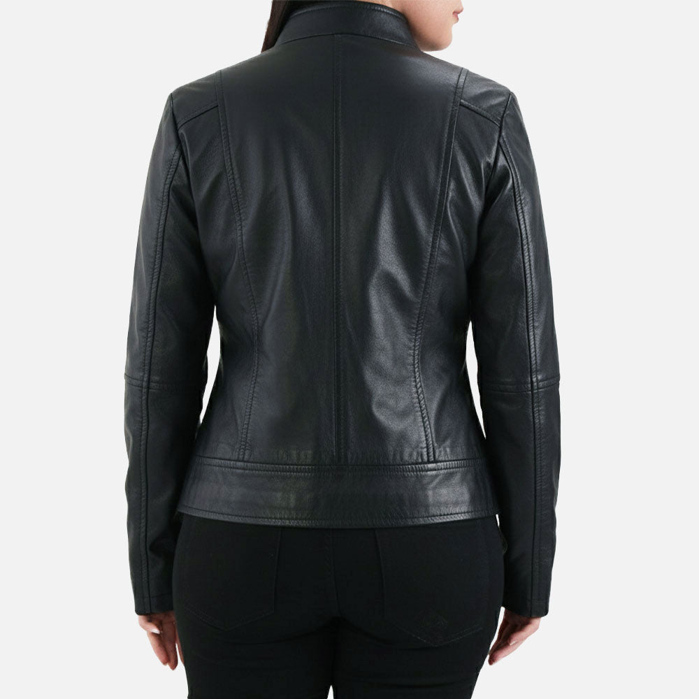 Sestriere Black Leather Biker Jacket  Back