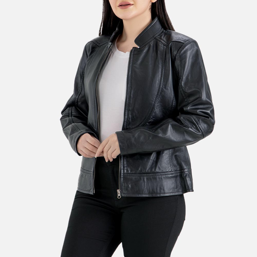 Sestriere Black Leather Biker Jacket  left