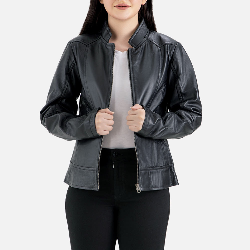 Sestriere Black Leather Biker Jacket  opennn