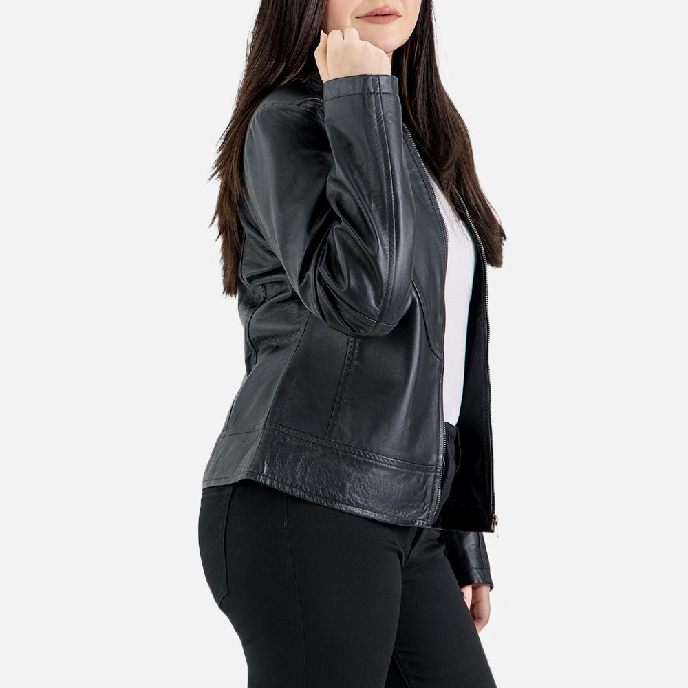 Sestriere Black Leather Biker Jacket rightt