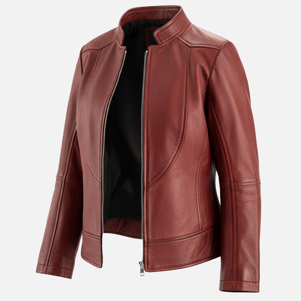 Sestriere_Maroon_Leather_Biker_Jacket_front view