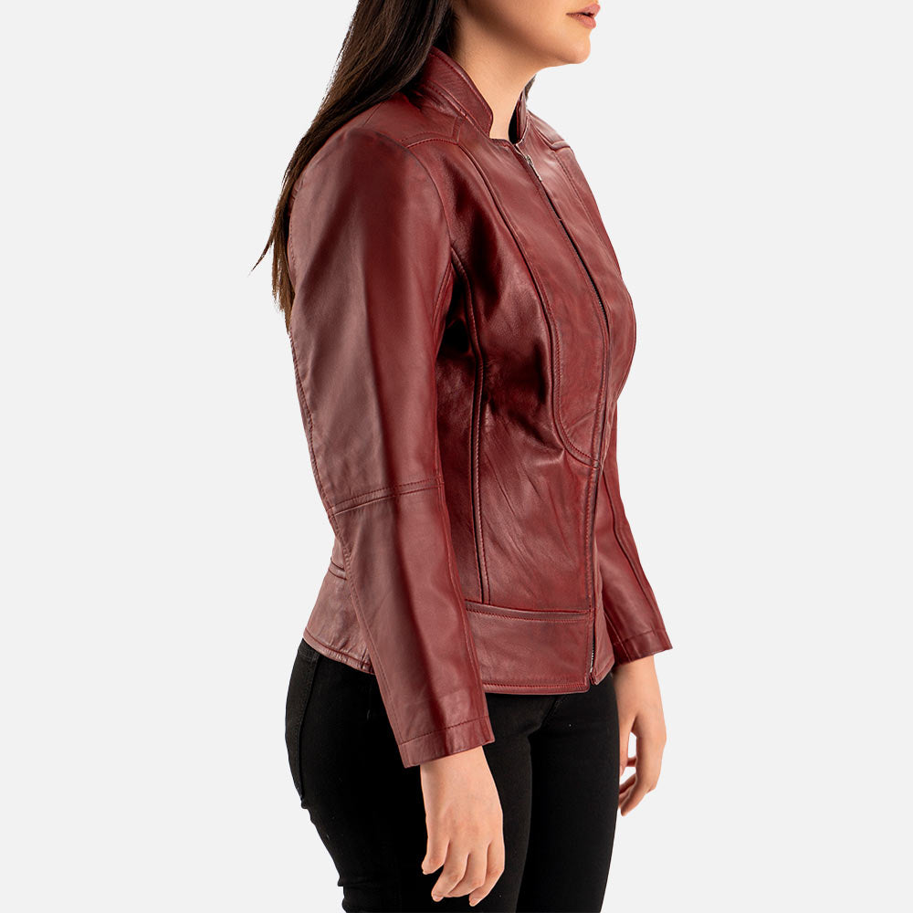 Sestriere Maroon Leather Biker Jacket rightt