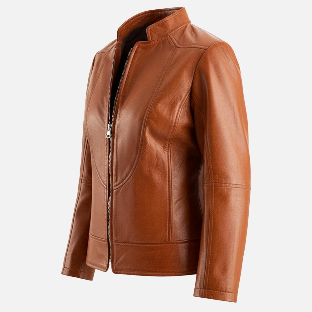 Sestriere Tan Leather Biker Jacket Leftt
