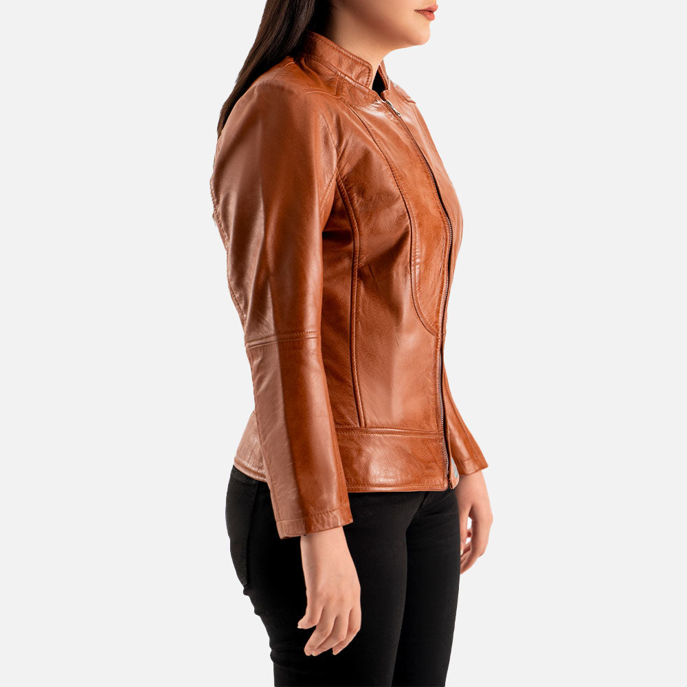 Sestriere Tan Leather Biker Jacket Right sidee