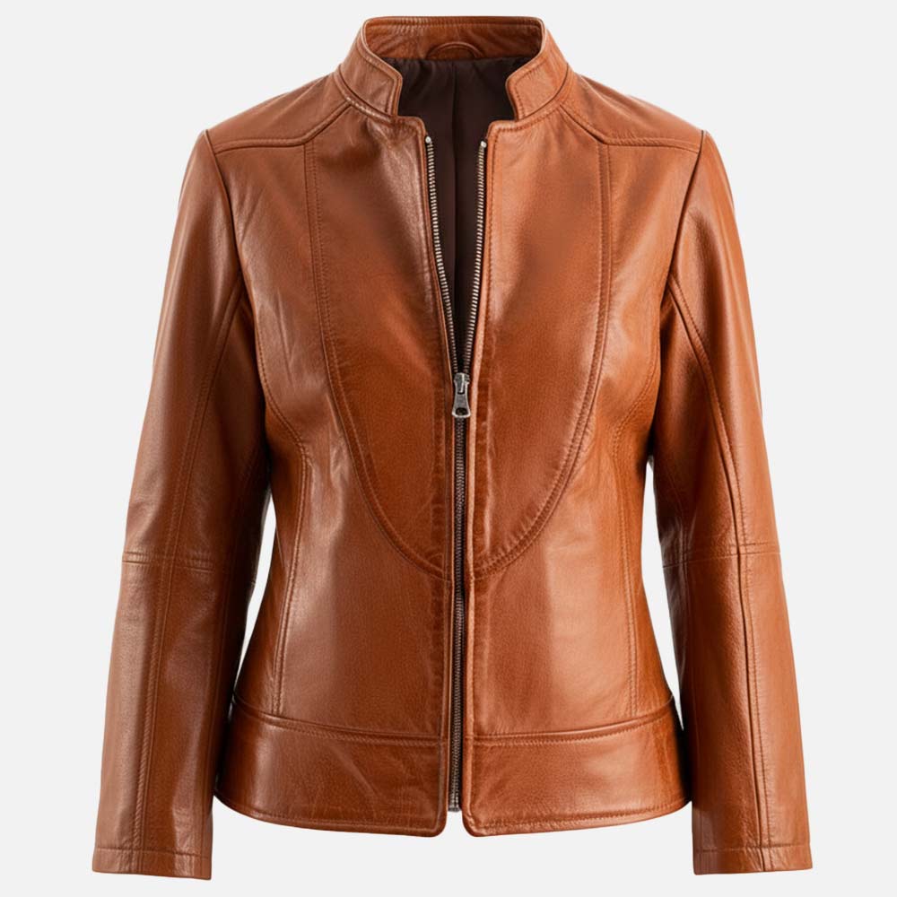 Sestriere Tan Leather Biker Jacket frontt dummy