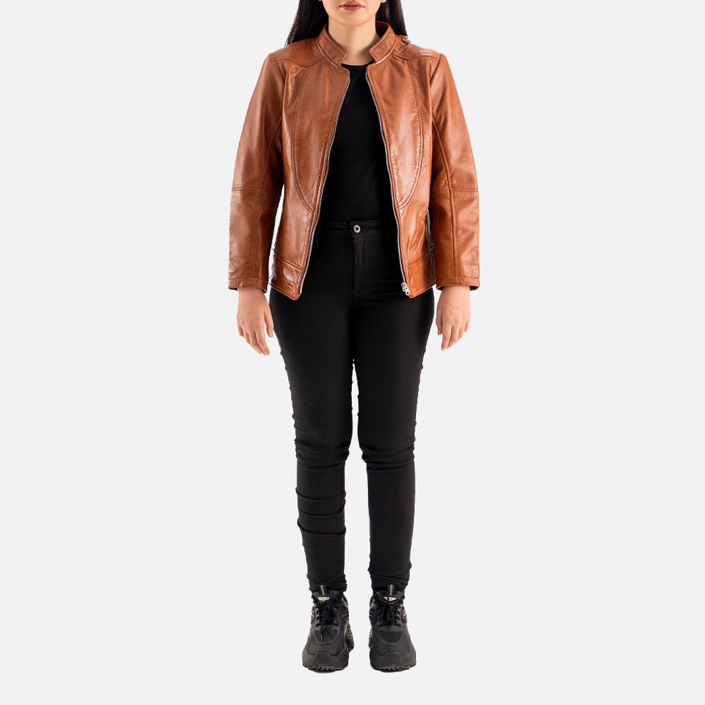 Sestriere Tan Leather Biker Jacket full body
