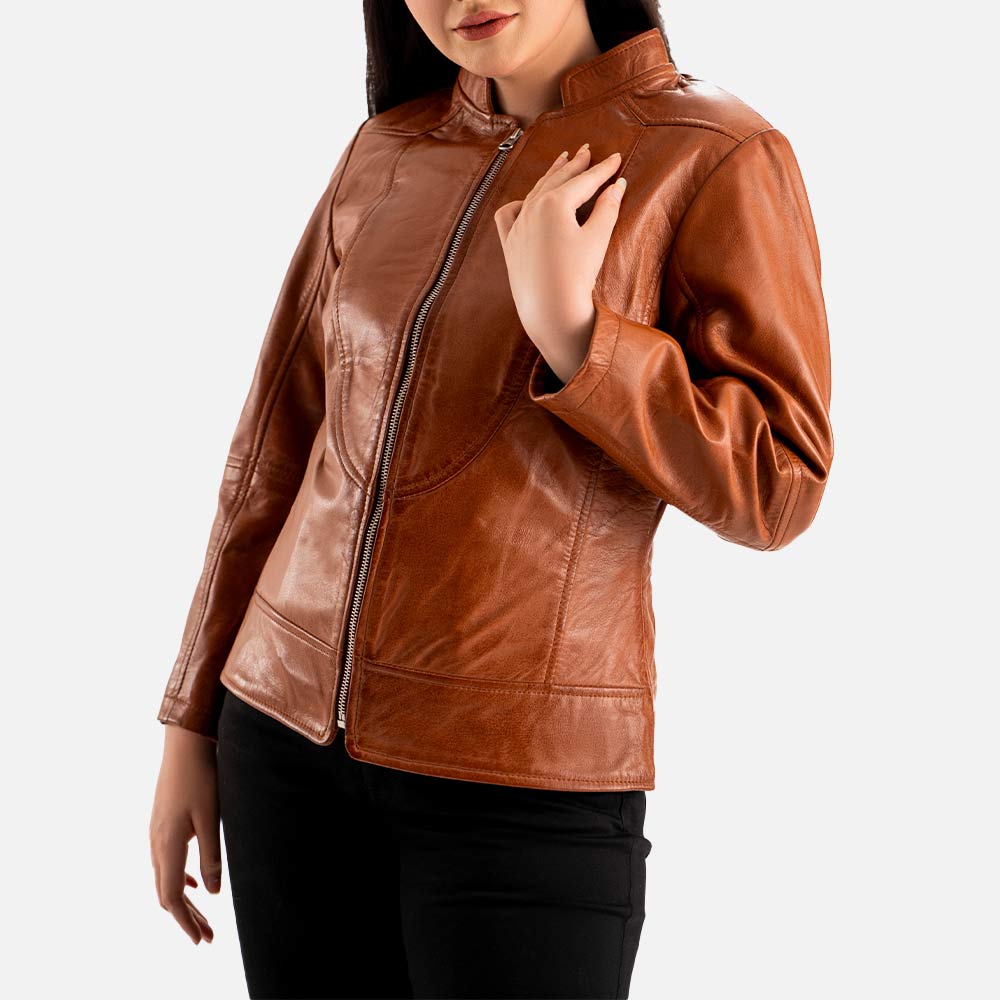 Sestriere Tan Leather Biker Jacket half face