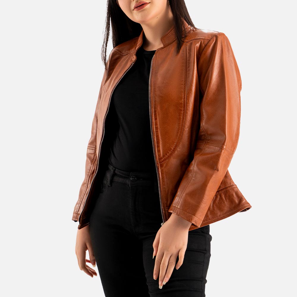 Sestriere Tan Leather Biker Jacket openn