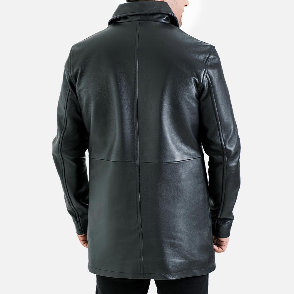 Sicilia Black Leather Coat back view