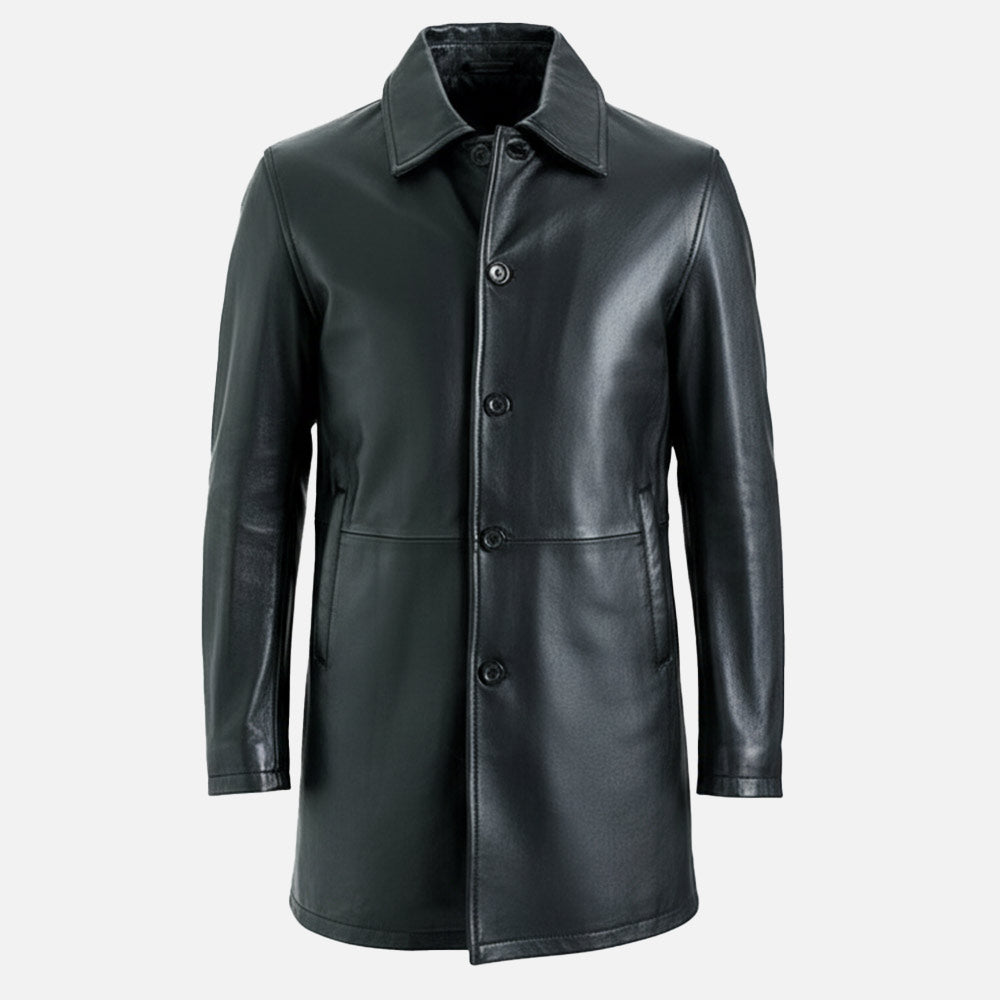 Sicilia Black Leather Coat front view