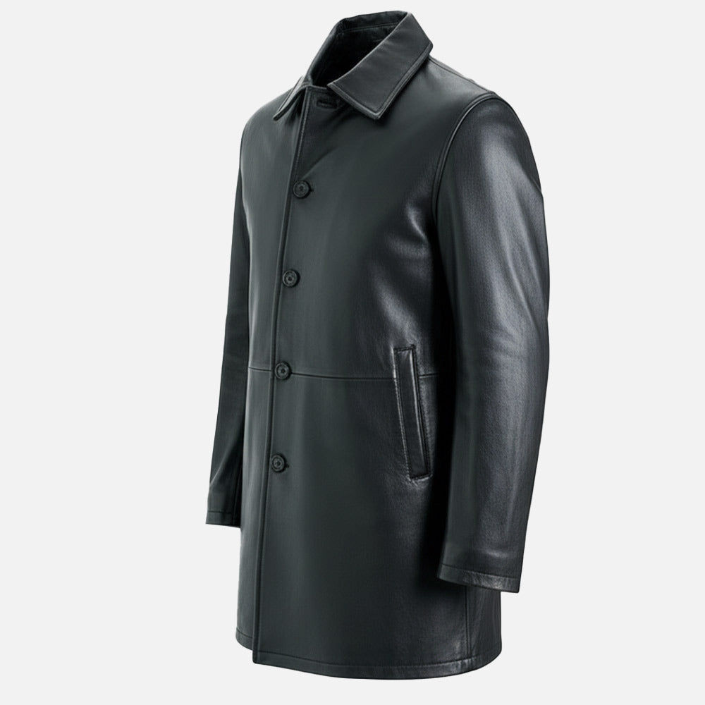 Sicilia Black Leather Coat left hand