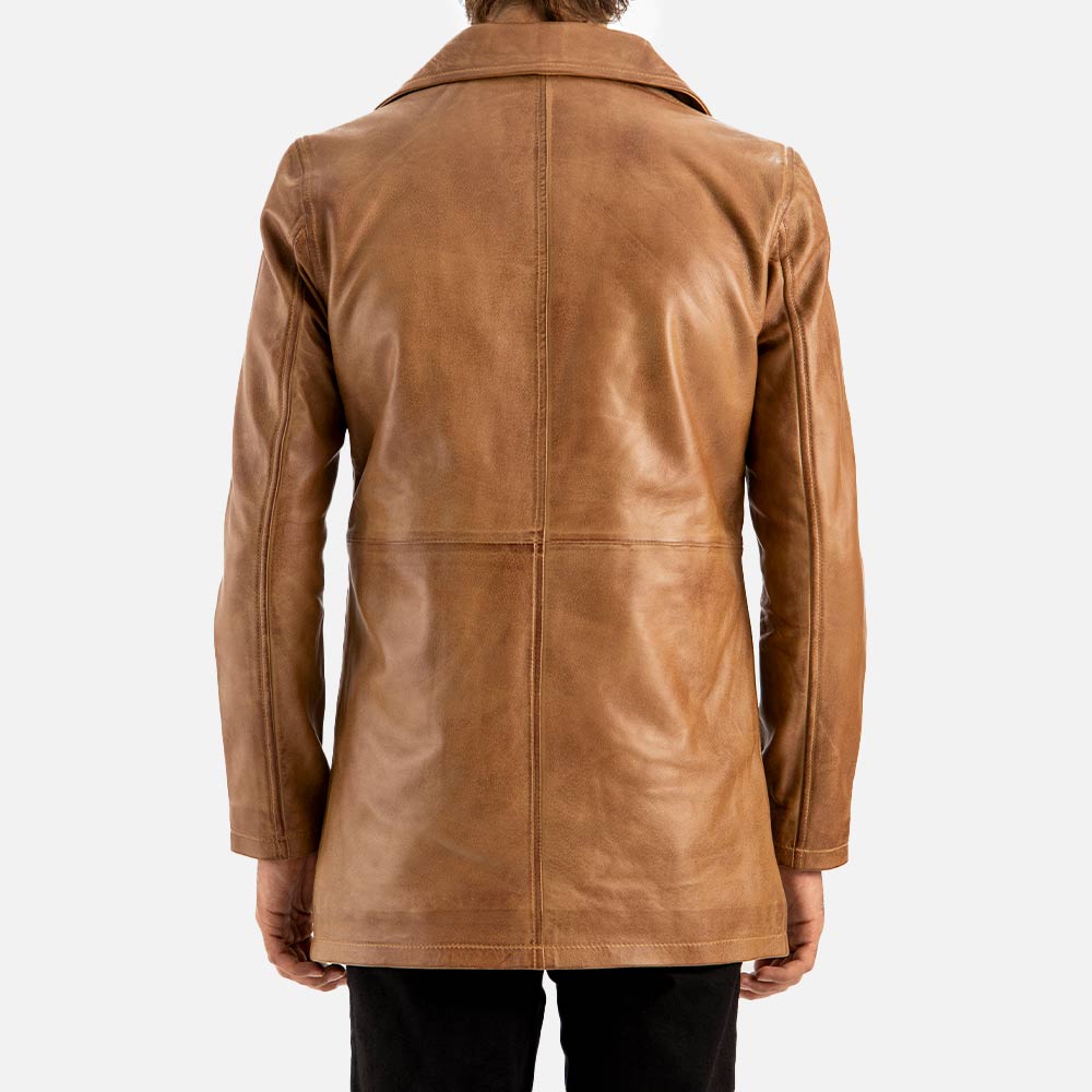 Sicilia Tan Leather Coat back view