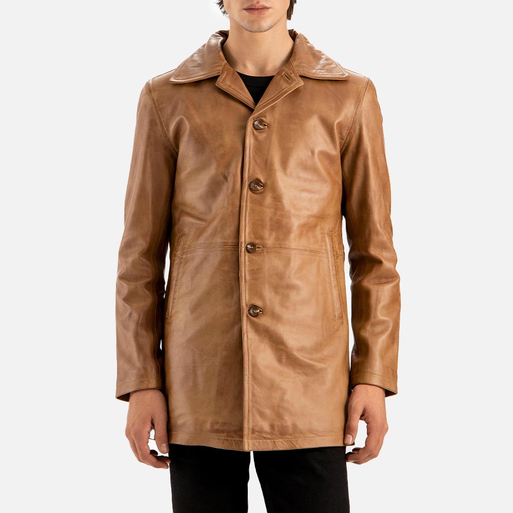 Sicilia Tan Leather Coat both hand
