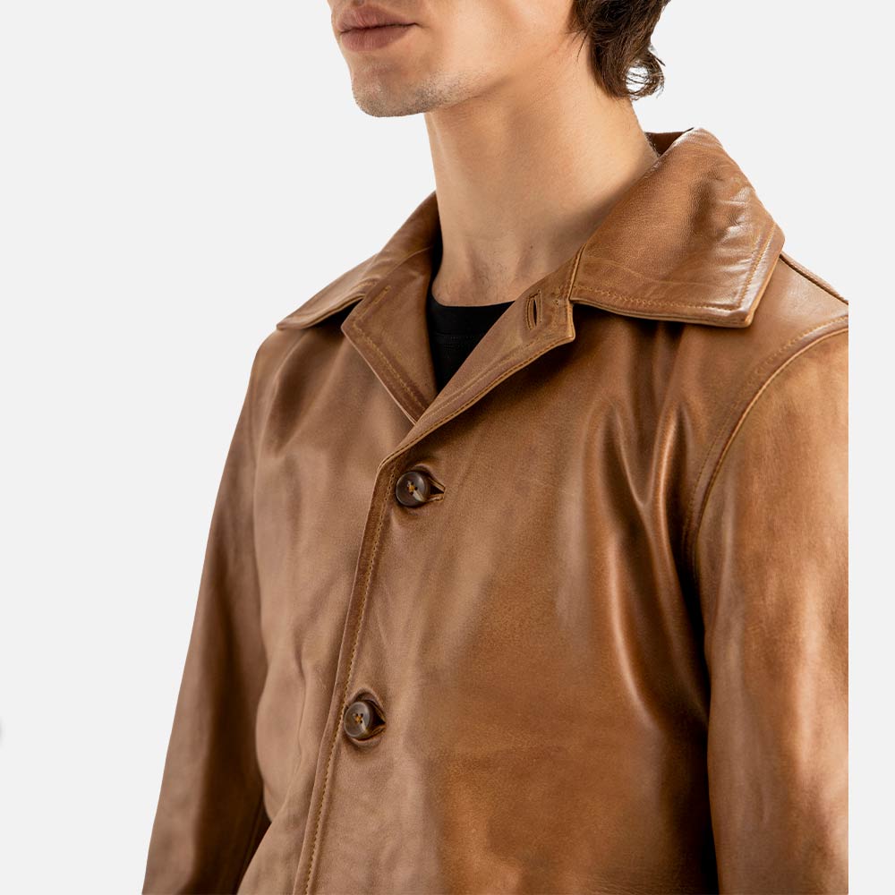 Sicilia Tan Leather Coat half front view