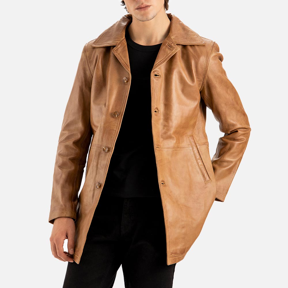 Sicilia Tan Leather Coat open