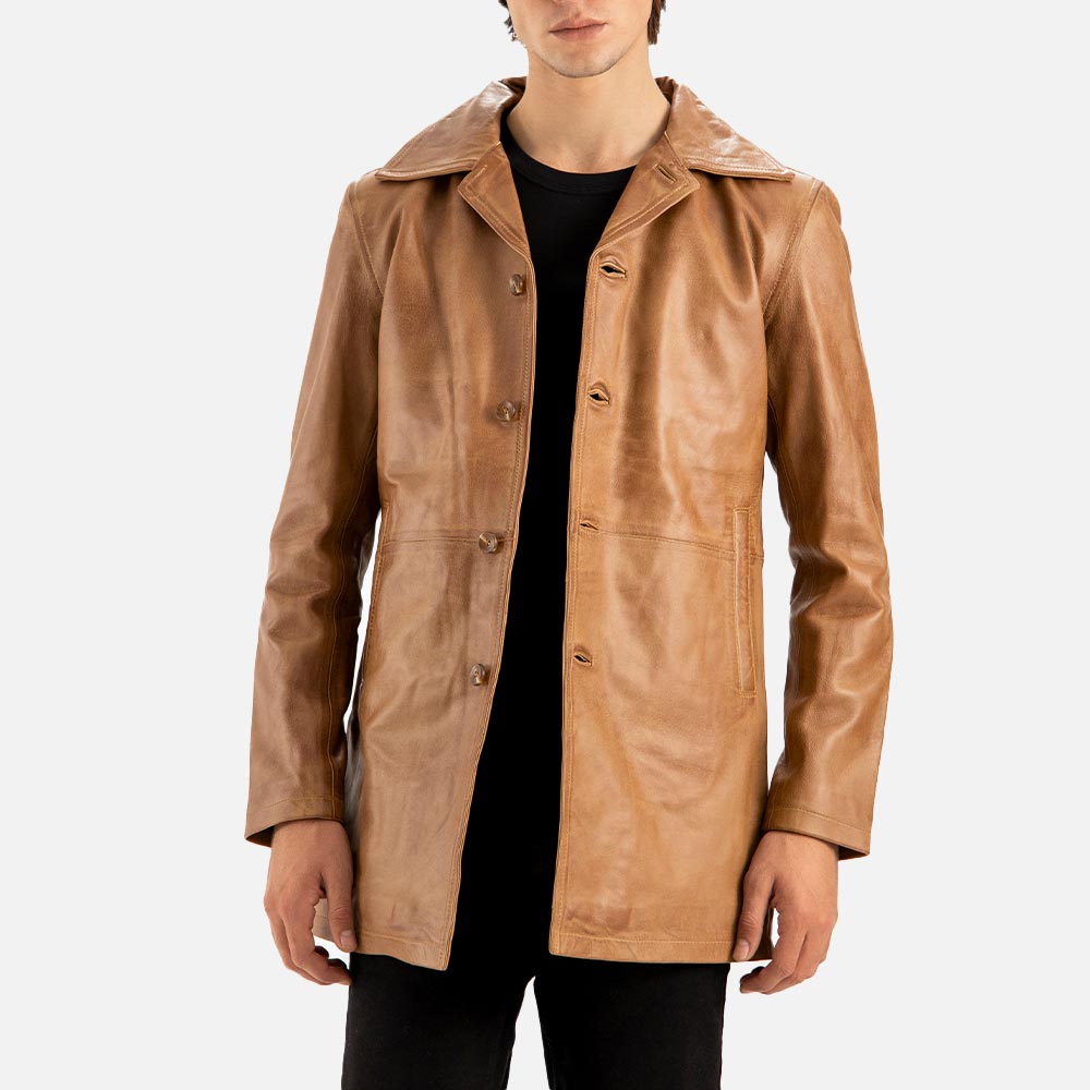 Sicilia Tan Leather Coat opn