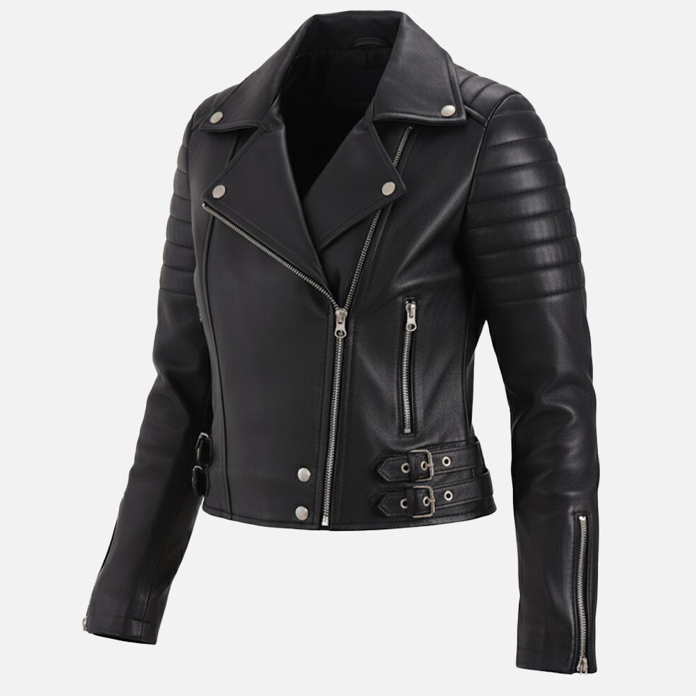 Sorrento Black Leather Biker Jacket front 
