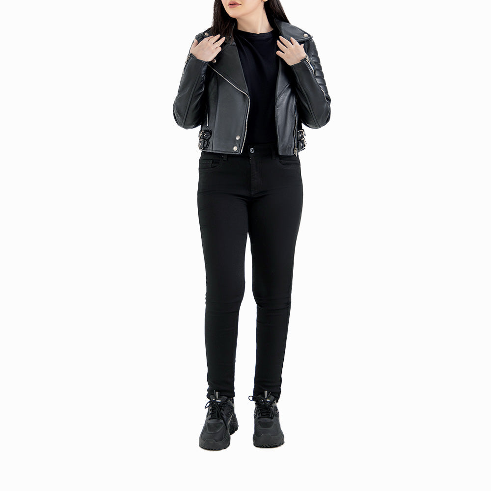 Sorrento Black Leather Biker Jacket fuull Body