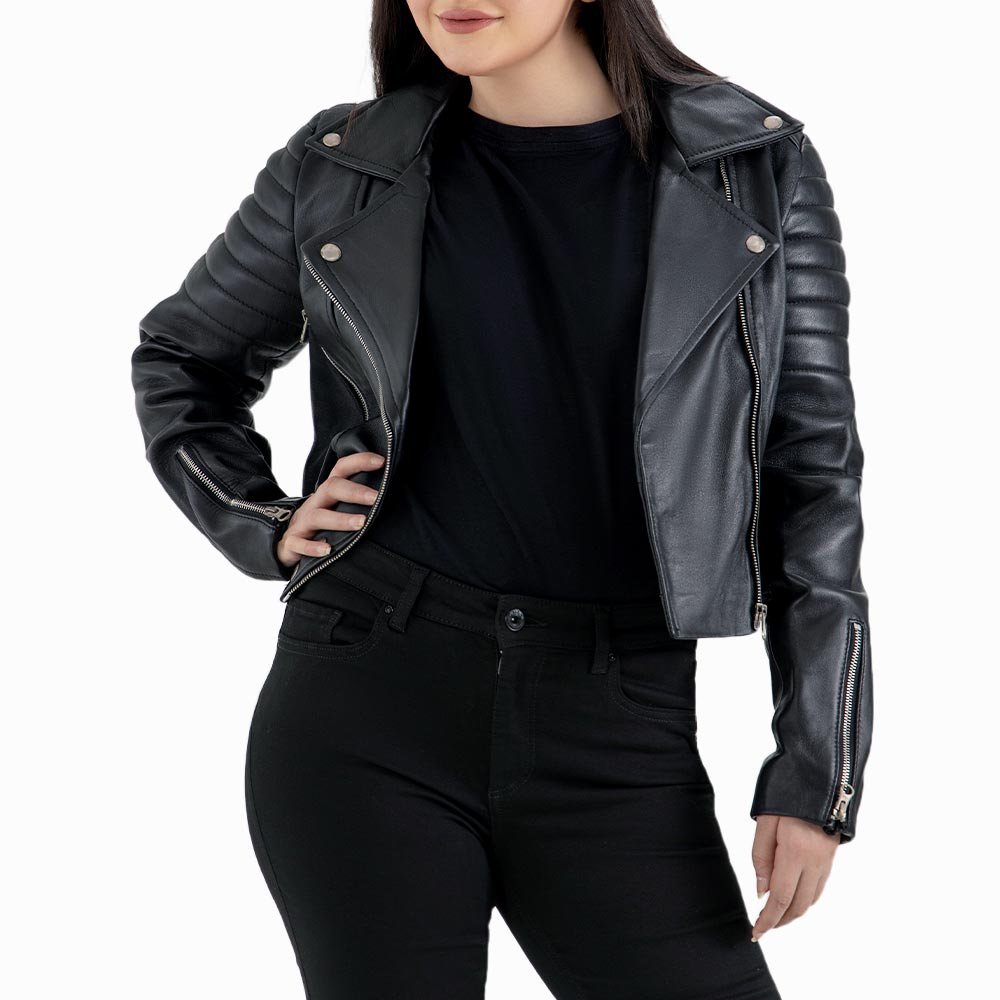 Sorrento Black Leather Biker Jacket openn