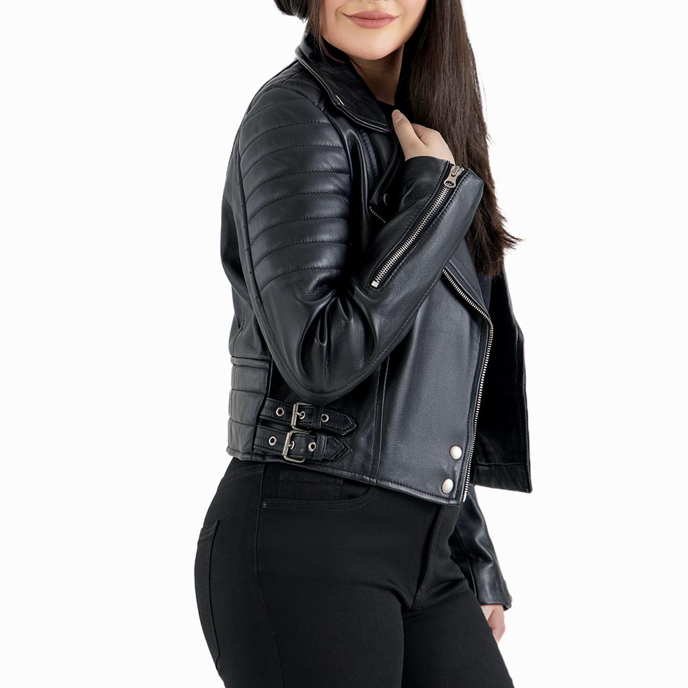Sorrento Black Leather Biker Jacket right side