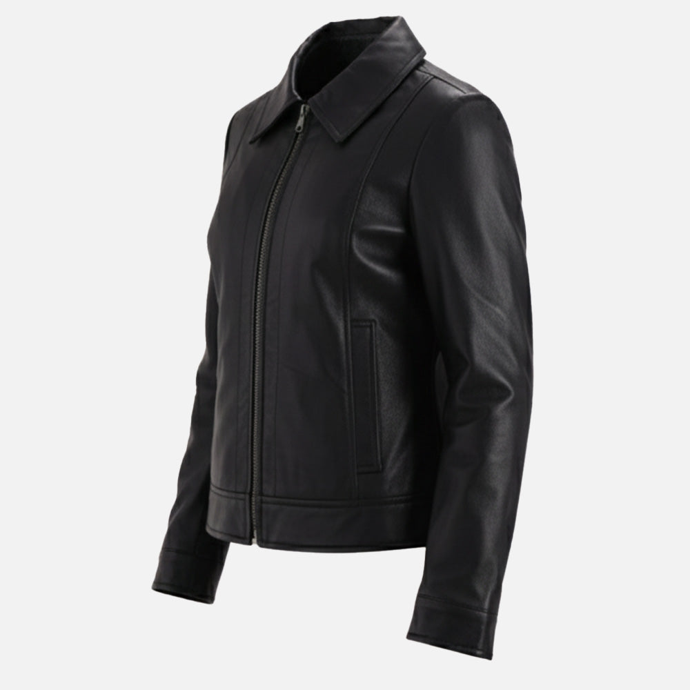 Taormina Black Leather Jacket Leftt Side