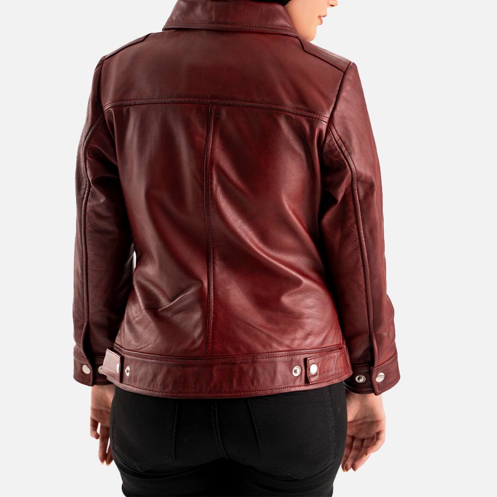 Taormina Maroon Leather Jacket  Back
