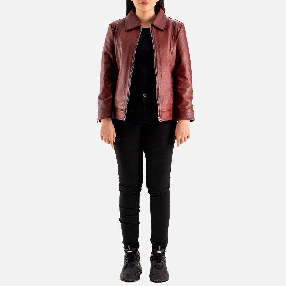 Taormina Maroon Leather Jacket  Full Body