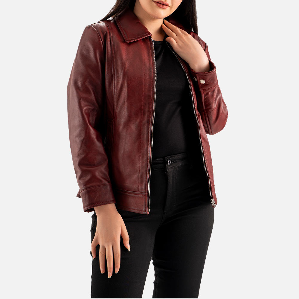 Taormina Maroon Leather Jacket  Left