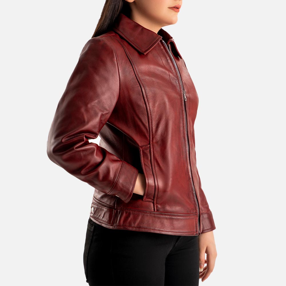 Taormina Maroon Leather Jacket  Right Sidee