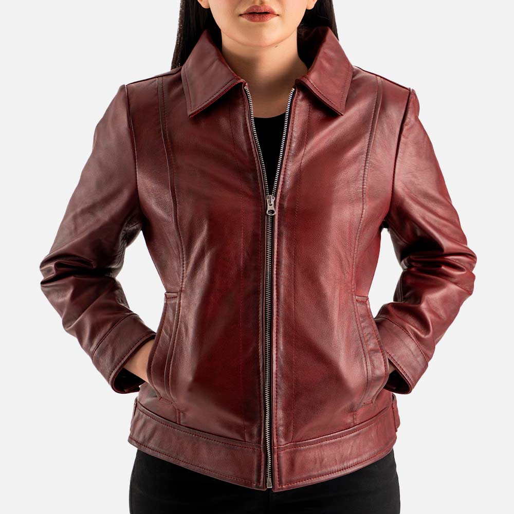 Taormina_Maroon_Leather_Jacket_both hand in pocket