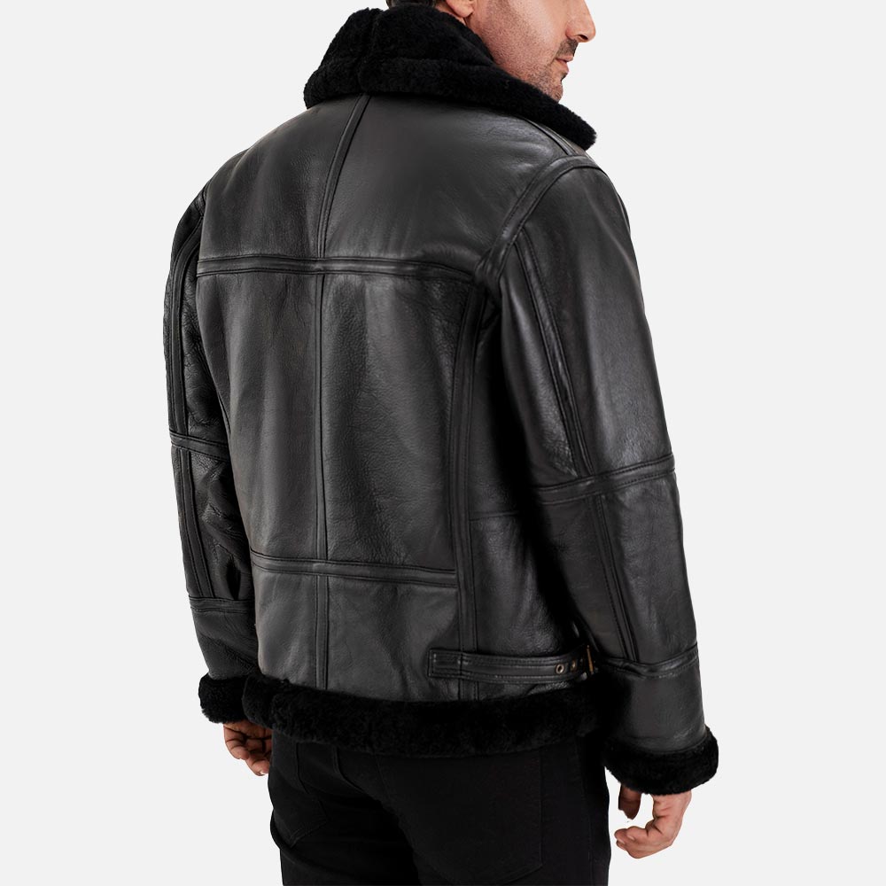 Trentino B3 Black Real Shearling Bomber Jacket back view