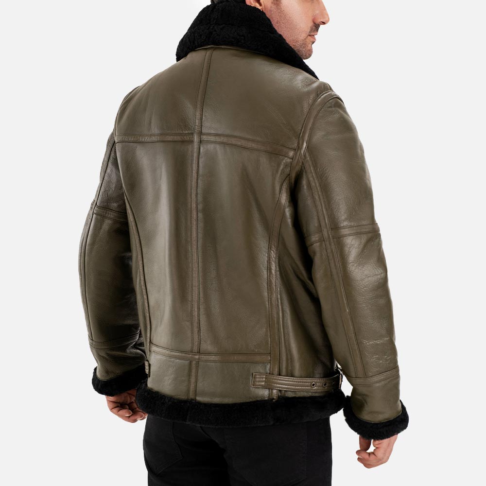 Trentino B3 Green Real Shearling Bomber Jacket  back view