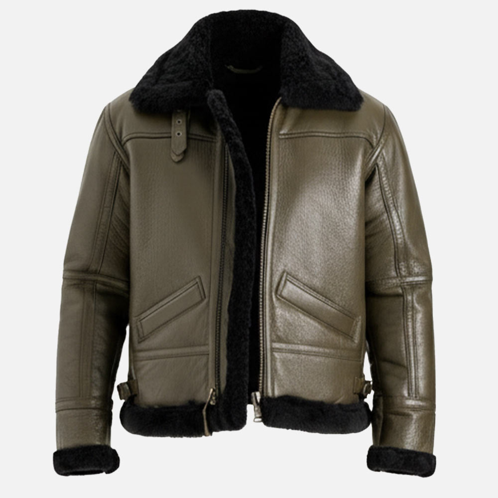 Trentino B3 Green Real Shearling Bomber Jacket front