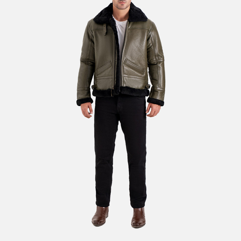 Trentino B3 Green Real Shearling Bomber Jacket full body