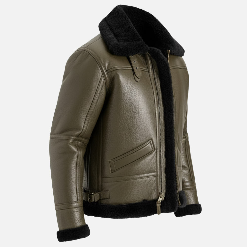 Trentino B3 Green Real Shearling Bomber Jacket right jacket