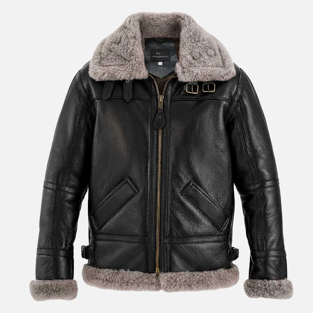 Trentino B3 Grey Real Shearling Bomber Jacket front 