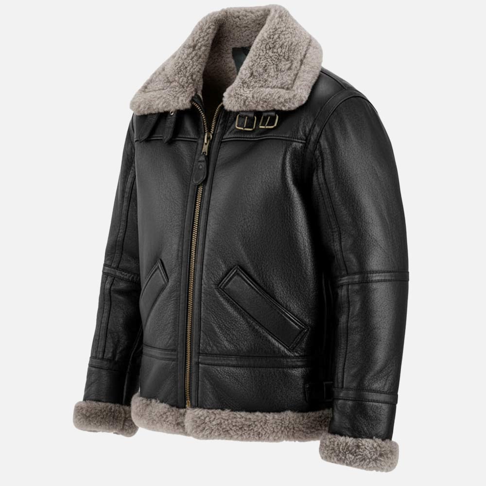 Trentino B3 Grey Real Shearling Bomber Jacket front view