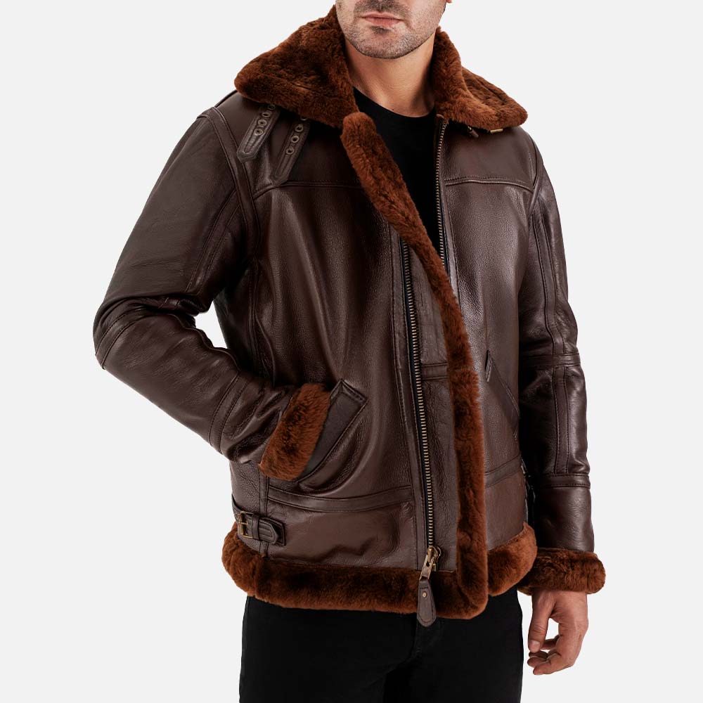 Trentino B3 Real Shearling Bomber Jacket right hand in pocket