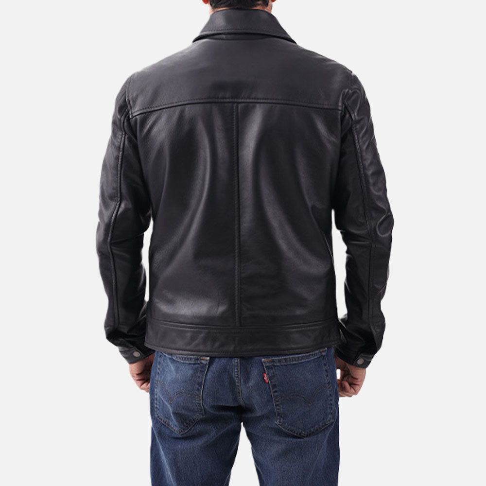 Tropea Black Leather Jacket back view