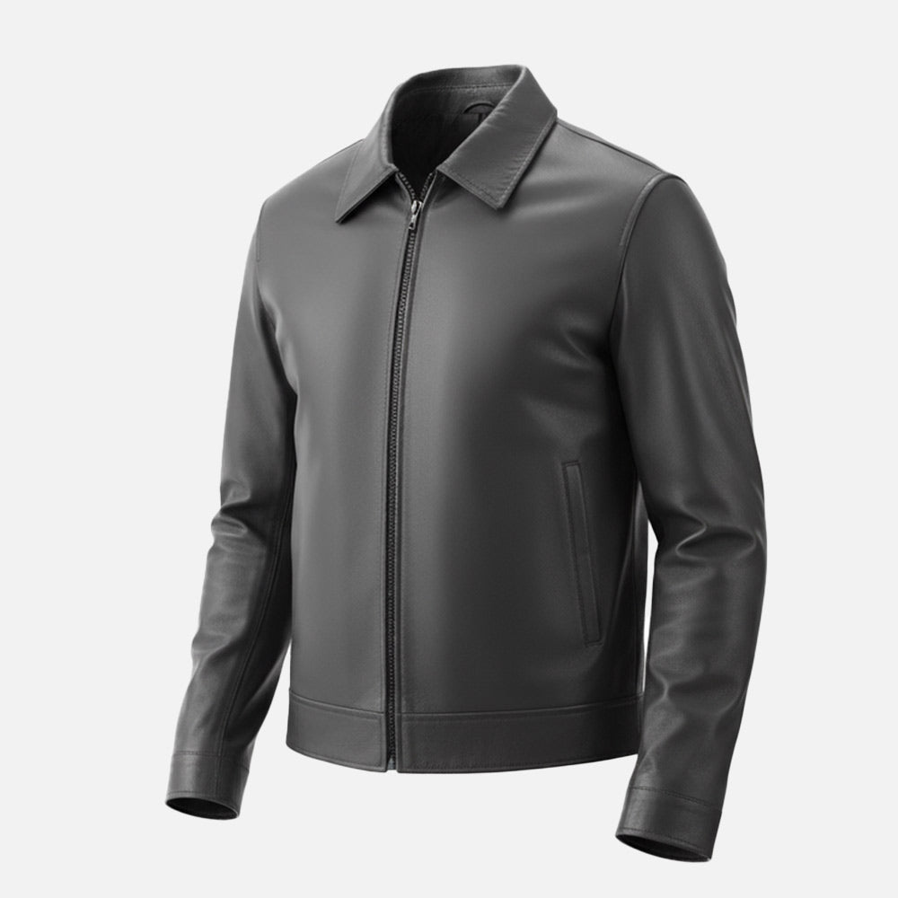 Tropea Black Leather Jacket front